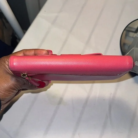 Authentic PRADA Saffiano Leather Fiocco Long Wallet Fuchsia GUC
